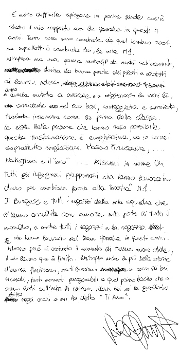 Valentino Rossi Il Testo Originale Della Lettera Di Addio Alla Yamaha Foto