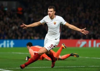 Dzeko_Courtois_Chelsea_Roma_lapresse_2017