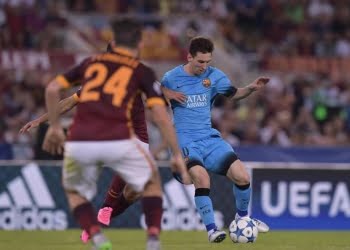 Messi_Florenzi_Barcellona_Roma_lapresse_2018