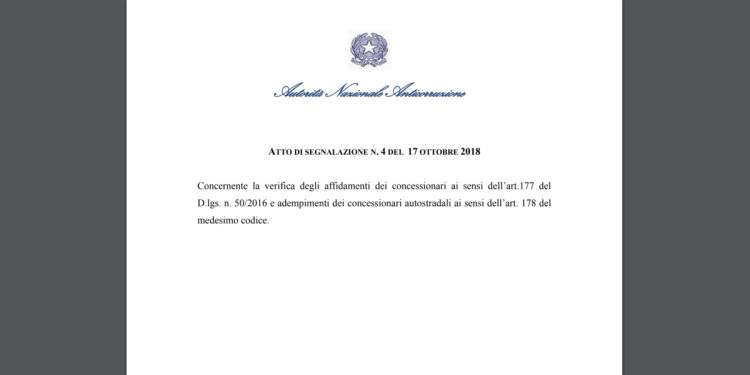 Anac, segnalazione al governo su concessioni