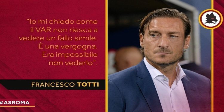 Francesco Totti contro Var e arbitri (Twitter Roma)