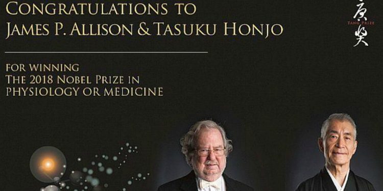 Così ha reso omaggio ai due scienziati oggi vincitori del Nobel, il sito del Tang prize, il prestigioso istituto cinese che già nel 2014 aveva premiato Allison e Honjo nella sezione Biopharmaceutical Science