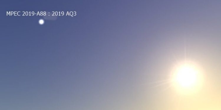 Asteroide 2019 AQ3 "sfida"  il Sole (foto da Twitter)