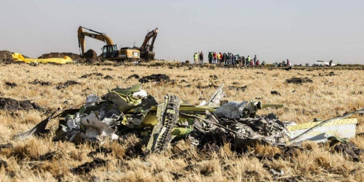 Pezzi dell'aereo caduto in Etiopia