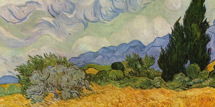 Vincent Van Gogh, Campo di grano con cipressi (1889), particolare