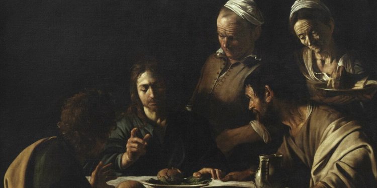 Caravaggio, Cena in Emmaus, Brera (1606), particolare