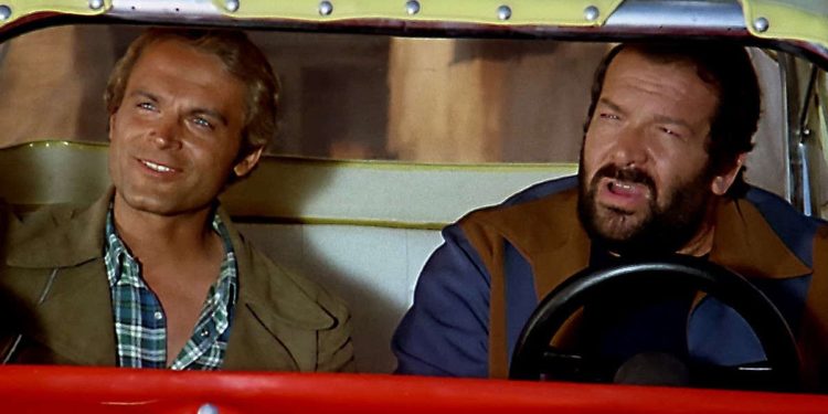 Terence Hill e Bud Spencer, in una scena del film su Rete 4 (Foto Web)