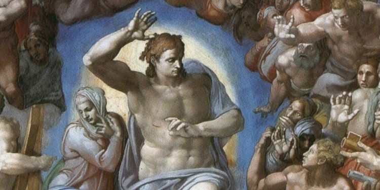 Michelangelo, Cappella Sistina. Particolare del Giudizio universale (1535-41)