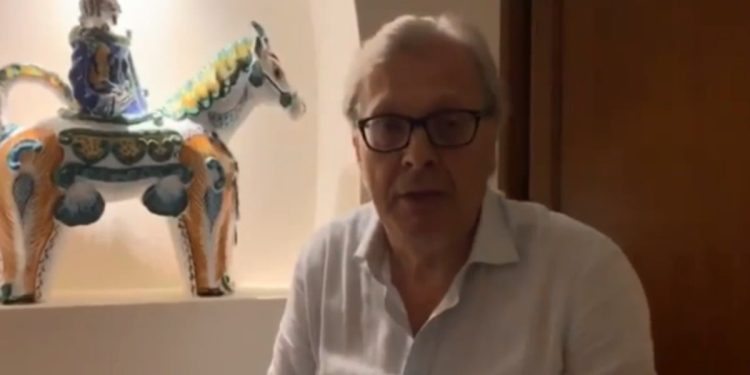 Sgarbi show su opere "false" De Dominicis (foto da Facebook)