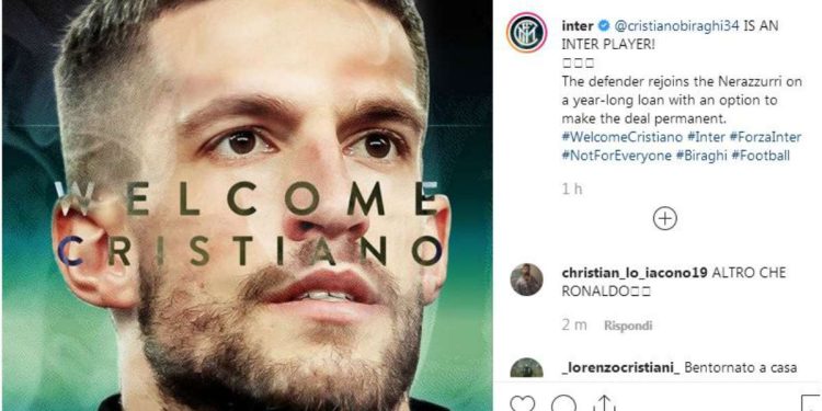 Cristiano Biraghi ufficiale all'Inter (Instagram)