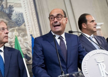 Delegazione Pd al Colle: P. Gentiloni, N. Zingaretti, A. Marcucci e G. Delrio (LaPresse)