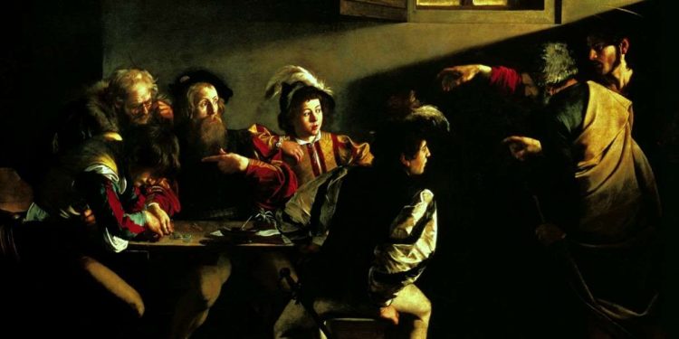 Caravaggio, Vocazione di Matteo (1599-1600), particolare