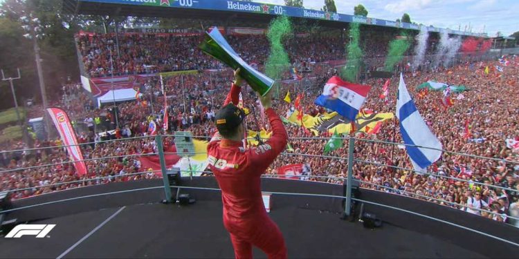 Charles Leclerc ha vinto a Monza, delirio Ferrari (Foto: Twitter F1)