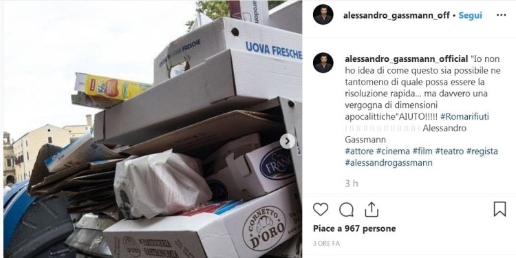 Alessandro Gassman denuncia i rifiuti a Roma (Instagram)