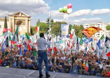 Matteo Salvini ieri in piazza San Giovanni a Roma (Foto da Facebook)