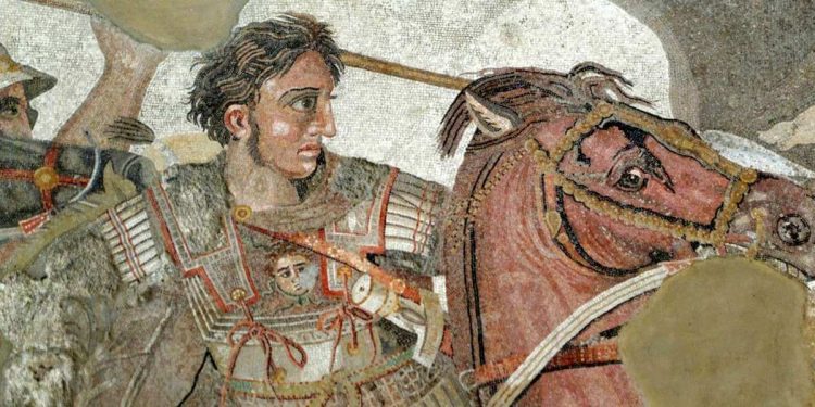 Alessandro Magno in un mosaico del 100 a.C. raffigurante la battaglia di Isso (Wikipedia)