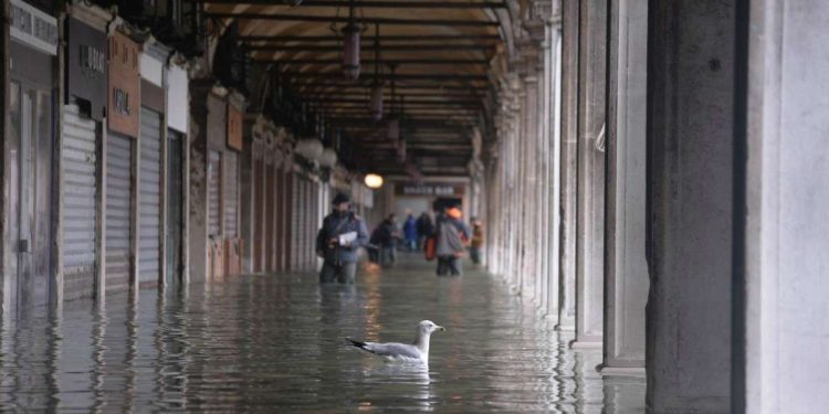 Acqua alta a Venezia (LaPresse)