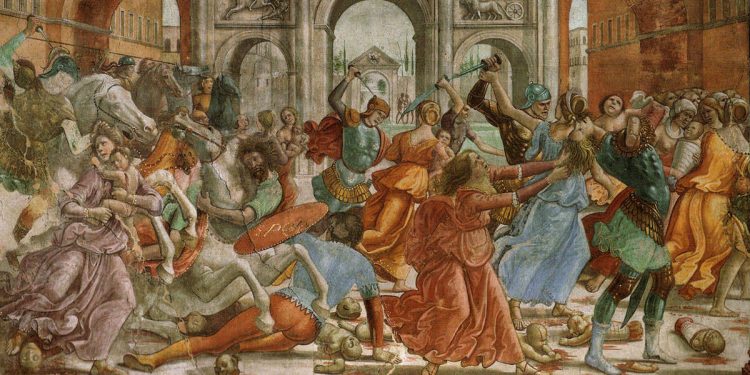 La strage degli innocenti di Domenico Ghirlandaio, affresco, 1486-90, Santa Maria Novella, Firenze