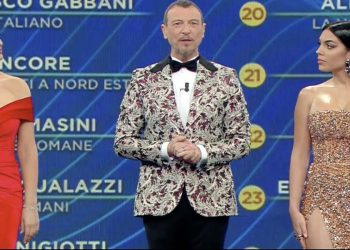 Amadeus con Alketa Vejsiu e Georgina Rodriguez a Sanremo 2020