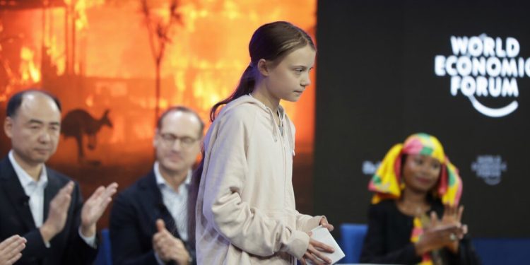 Greta Thunberg al World Economic Forum di Davos (LaPresse)