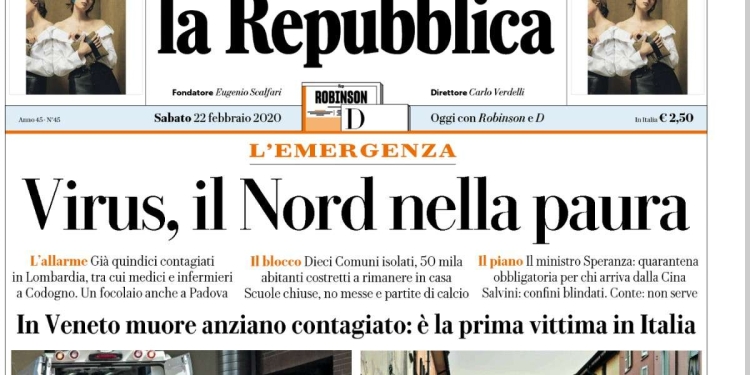 L'apertura di ieri di Repubblica (LaPresse)