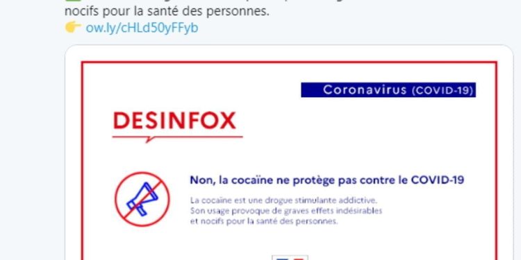 Cocaina contro il coronavirus: interviene il ministero francese (Twitter)