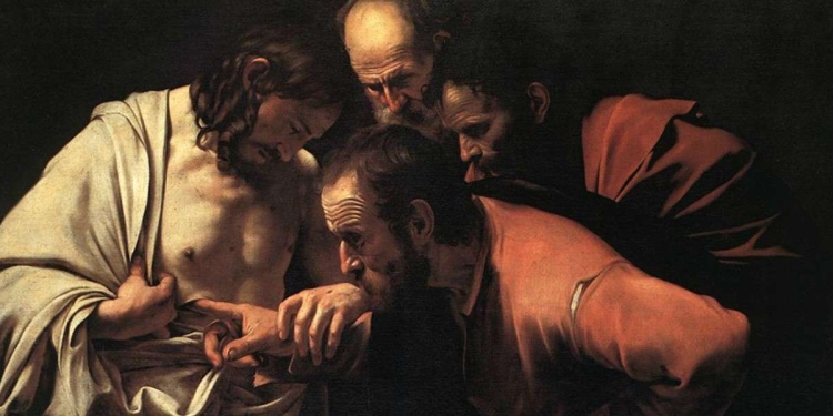 Caravaggio, Incredulità di San Tommaso (1601), particolare