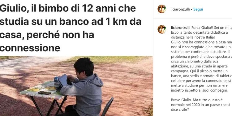 Giulio e la teledidattica (foto dal profilo Instagram della senatrice Licia Ronzulli)