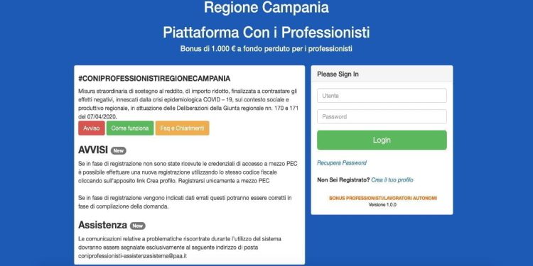 Bonus mille euro Partite Iva Regione Campania