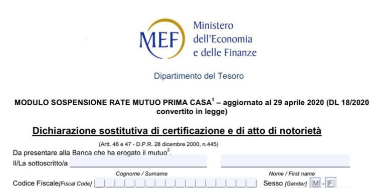 Sospensione mutuo prima casa, nuovo modulo