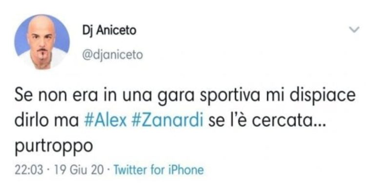 Dj Aniceto, il tweet della discordia su Alex Zanardi