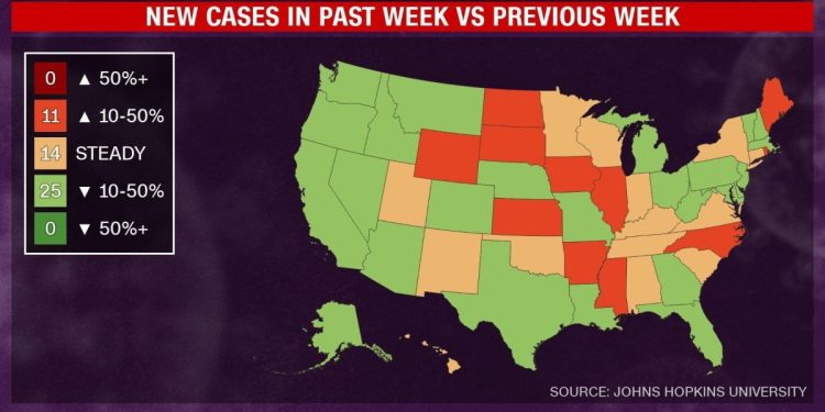 Covid Usa, i casi della settimana