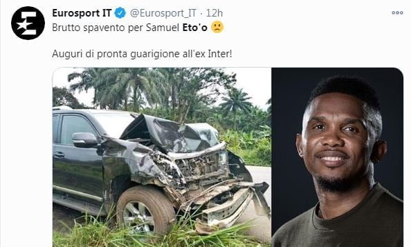 Samuel Eto'o, incidente d'auto (Twitter Eurosport)