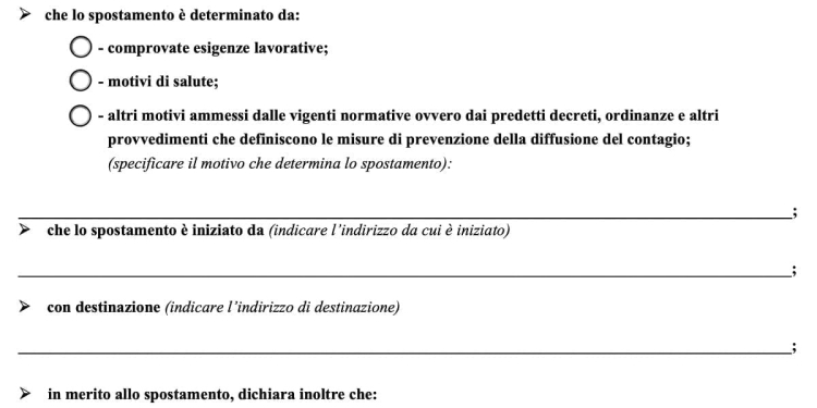 Autocertificazione per spostamenti