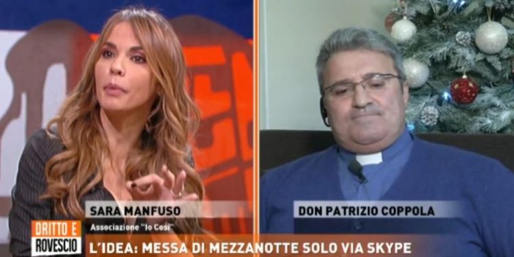 Scontro in diretta tv fra Sara Manfuso e don Patrizio Coppola (Dritto e rovescio)