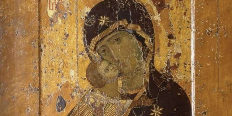 Madre di Dio della Tenerezza o Theotokos di Vladimir (XII sec), particolare