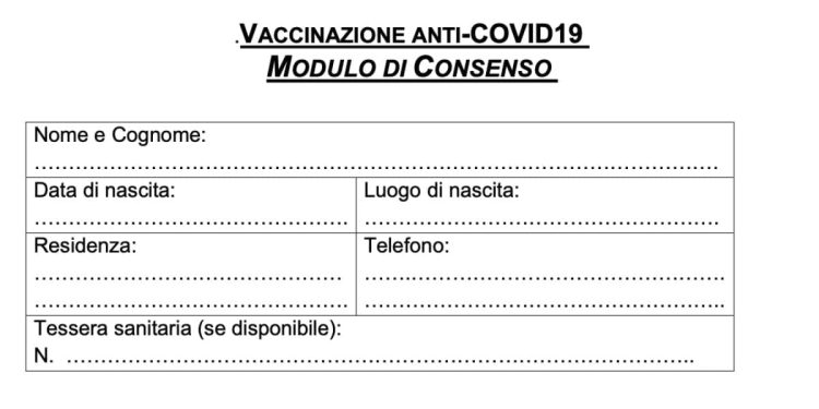 Modulo consenso vaccino Covid