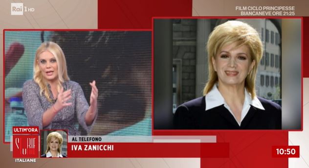 Iva Zanicchi in collegamento con Storie Italiane