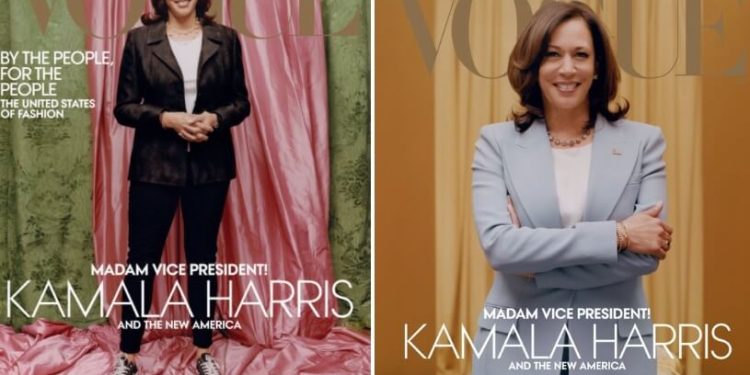 Kamala Harris sulla copertina di Vogue di febbraio 2021 (foto Twitter)