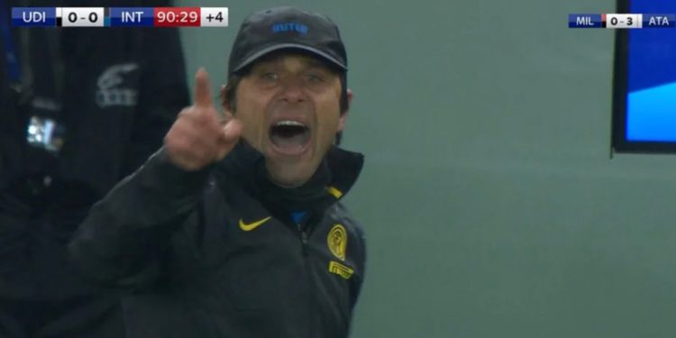 Antonio Conte protesta in Udinese-Inter