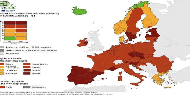 Mappa europea aree a rischio Covid