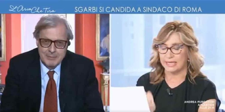 Vittorio Sgarbi e Myrta Merlino - Screenshot da video