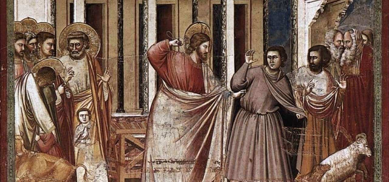 Giotto, Cacciata dei mercanti dal Tempio, particolare