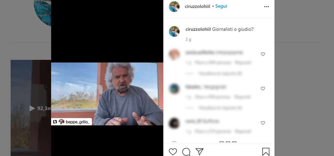 Ciro Grillo torna su Instagram Video del padre Beppe ira web