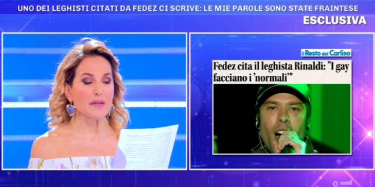 Barbara D'Urso legge la lettera di Rinaldi per Fedez