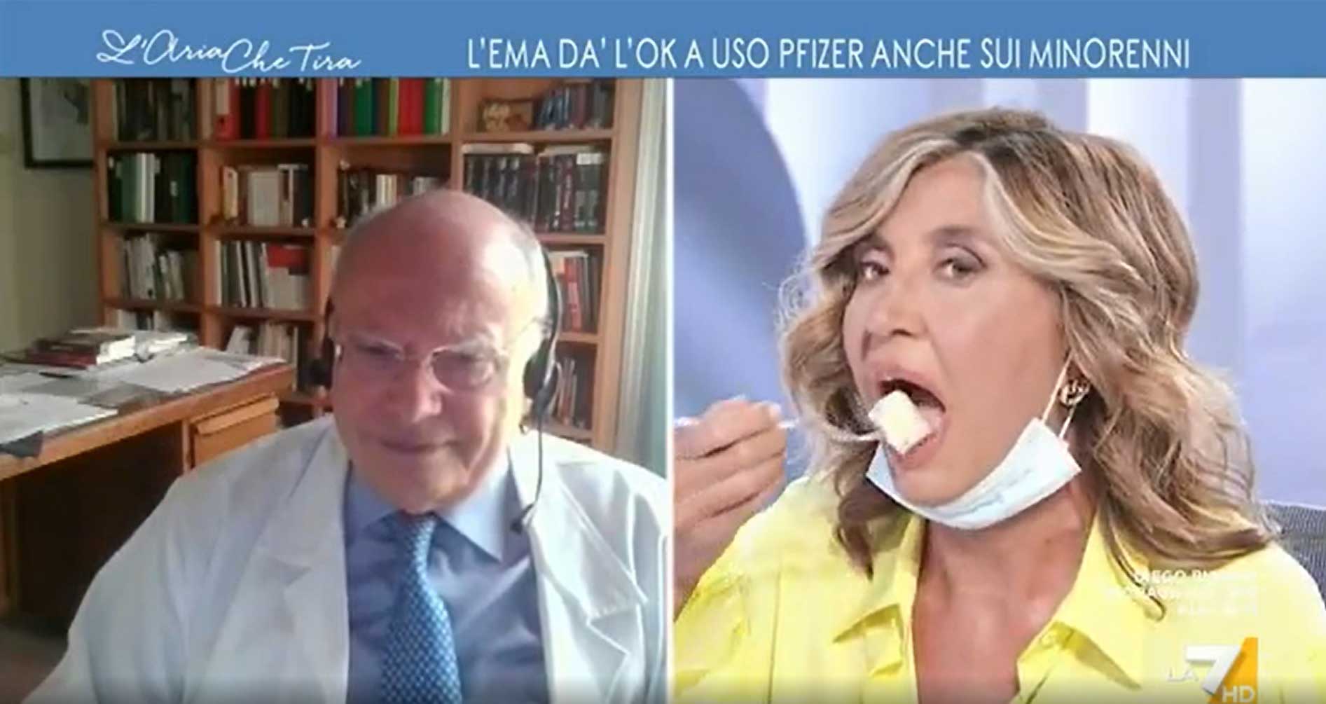 Massimo Galli e Myrta Merlino a "L'Aria Che Tira"
