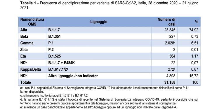 Terzo report Iss su prevalenza e distribuzione varianti Covid