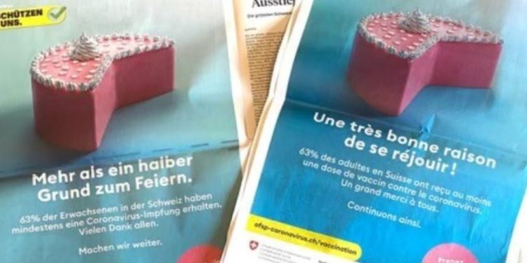 Torta per festeggiare la campagna vaccinale in Svizzera (foto: Twitter)