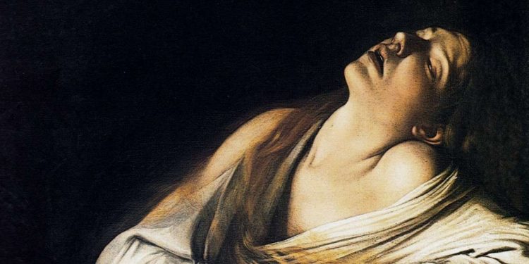 Caravaggio, Maddalena in estasi (1606), particolare