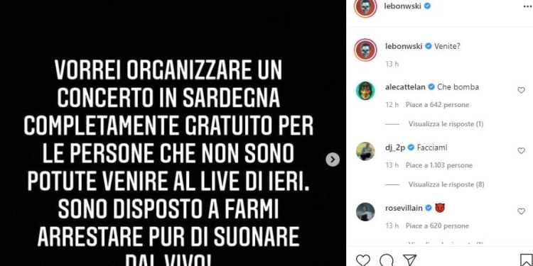 Salmo, il post su Instagram pro Sardegna